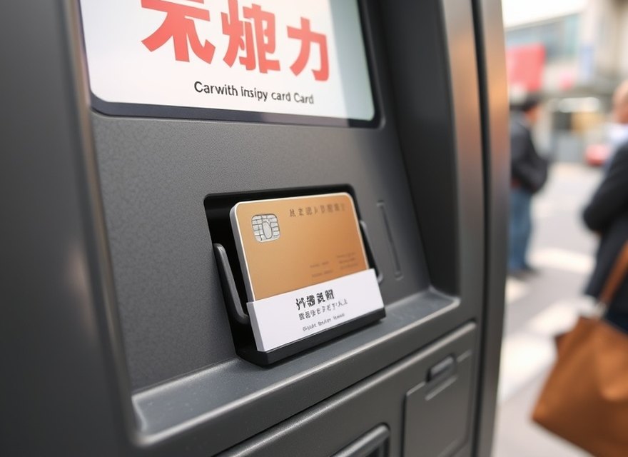 点検前 — カードリーダーの上に不審な部品が取り付けられた端末の前面。
